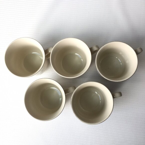 Stoneware Japan Coffee Tea Cup White Flower Floral Beige Vintage MCM Set of 5 - Picture 10 of 12